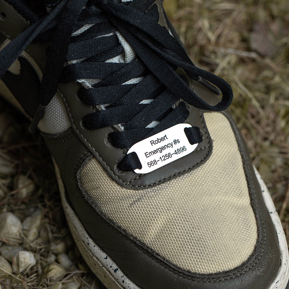 Personalized Shoe Tag for Runners & Cyclists, Emergency ID for Autistic Kids, Sport Shoe Lace Charms, Road ID Tag, Medical Alert Tag