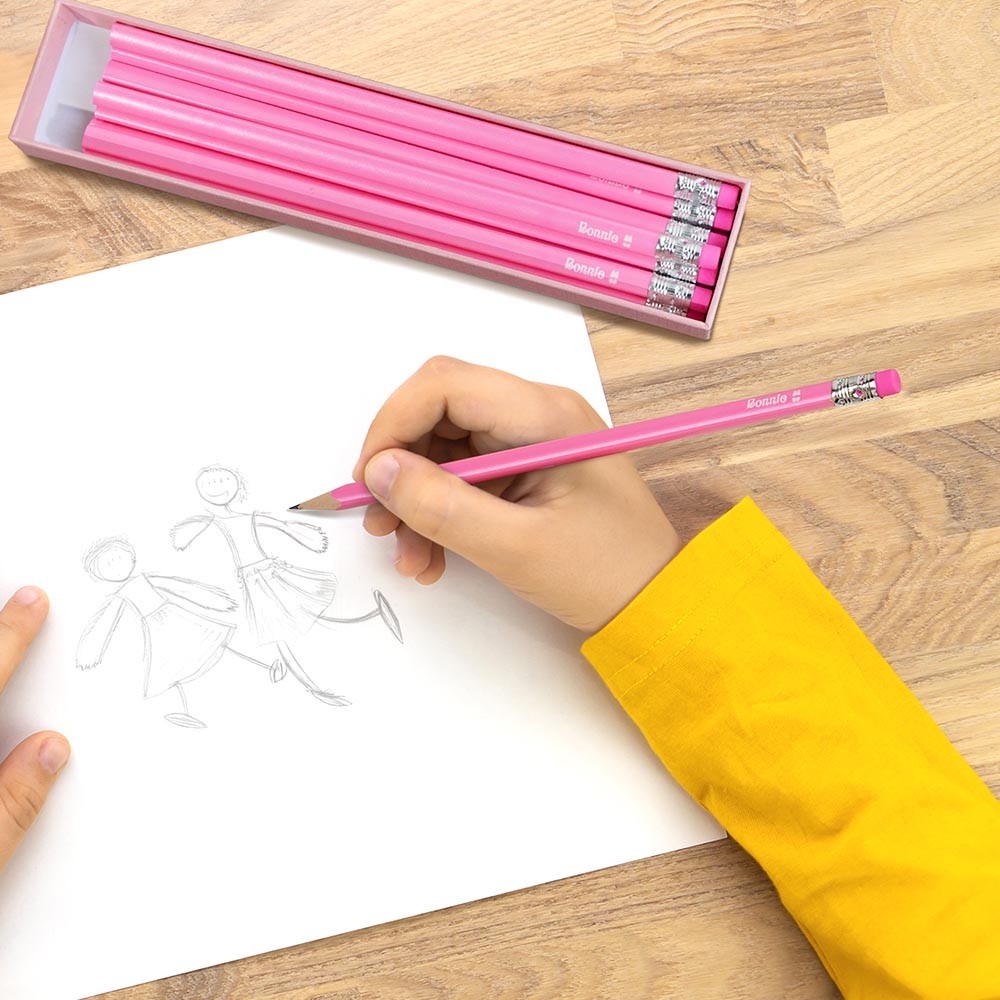 Personalized Box of 12 HB Pencils, Custom Name & Icon Pencils with Erasers, Macaron Color Writing Pencils, Back to School/Children's Day Gift for Kids