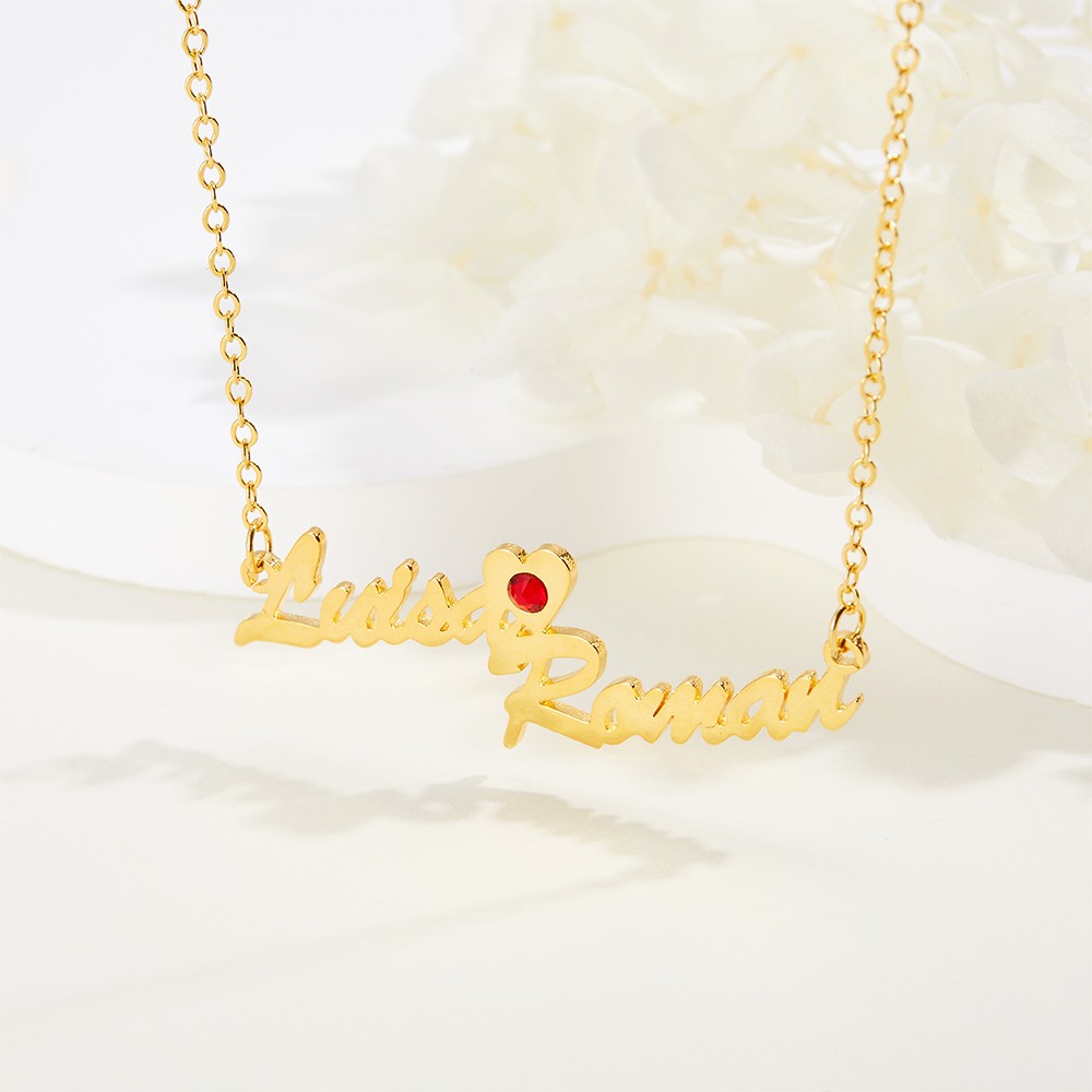 collier deux prénoms avec coeur