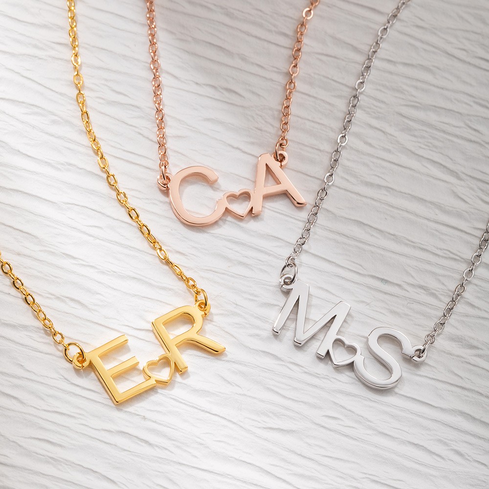 Personalized Dainty Double Initial Necklace with Tinny Heart, Couple  Necklace, Simple Necklace, Birthday Anniversary Valentine's Day Gift for Her