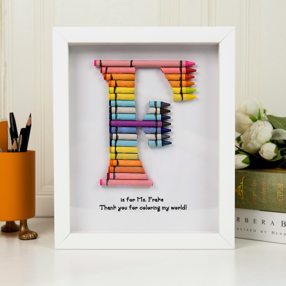 Personalized Rainbow Crayon Letter with Frame Gift For Teachers