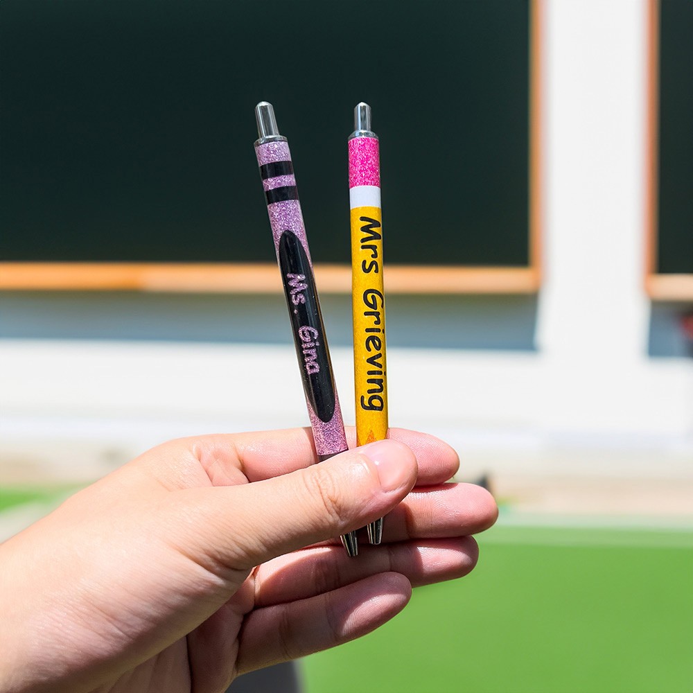 Personalized Name Glitter Pen, Set of 2, Glitter Crayon Pen, Ball-Point Pen, Teacher Appreciation Gift, Back to School Gift, Gift for Teacher