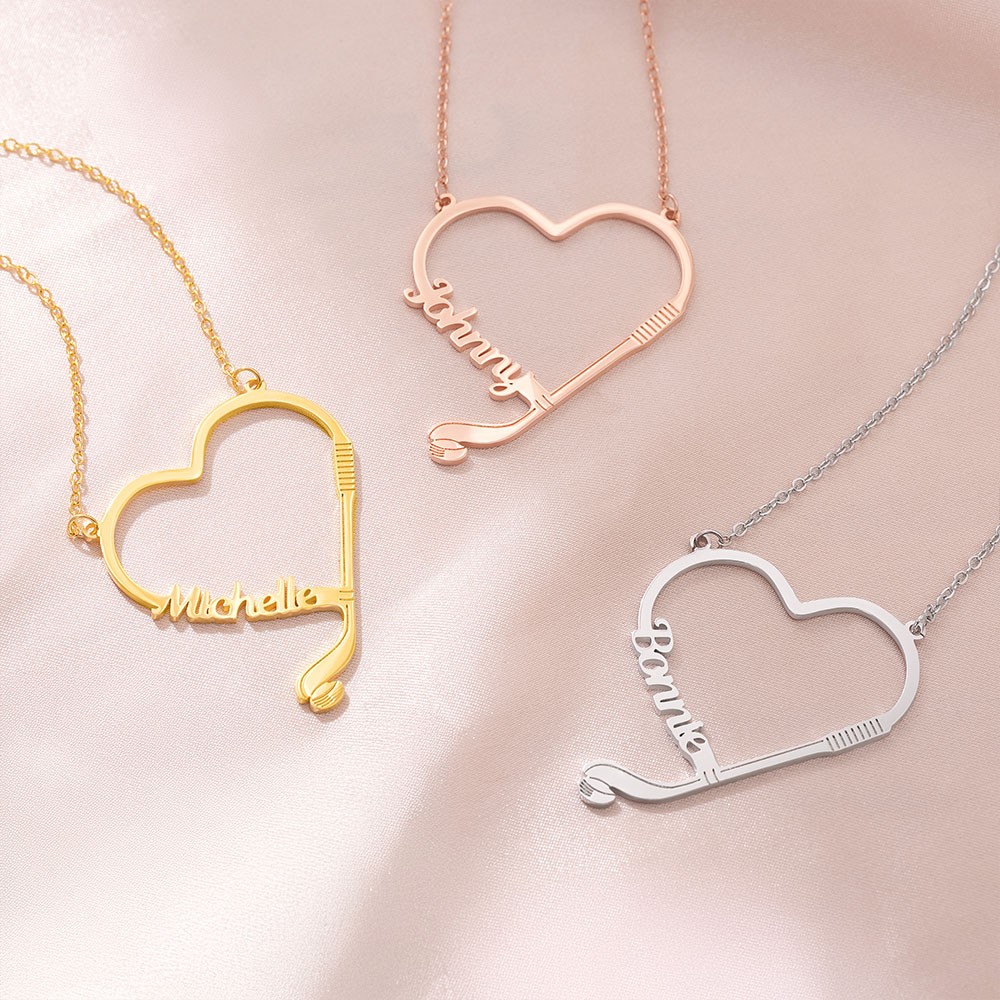 Hockey Heart Name Necklace