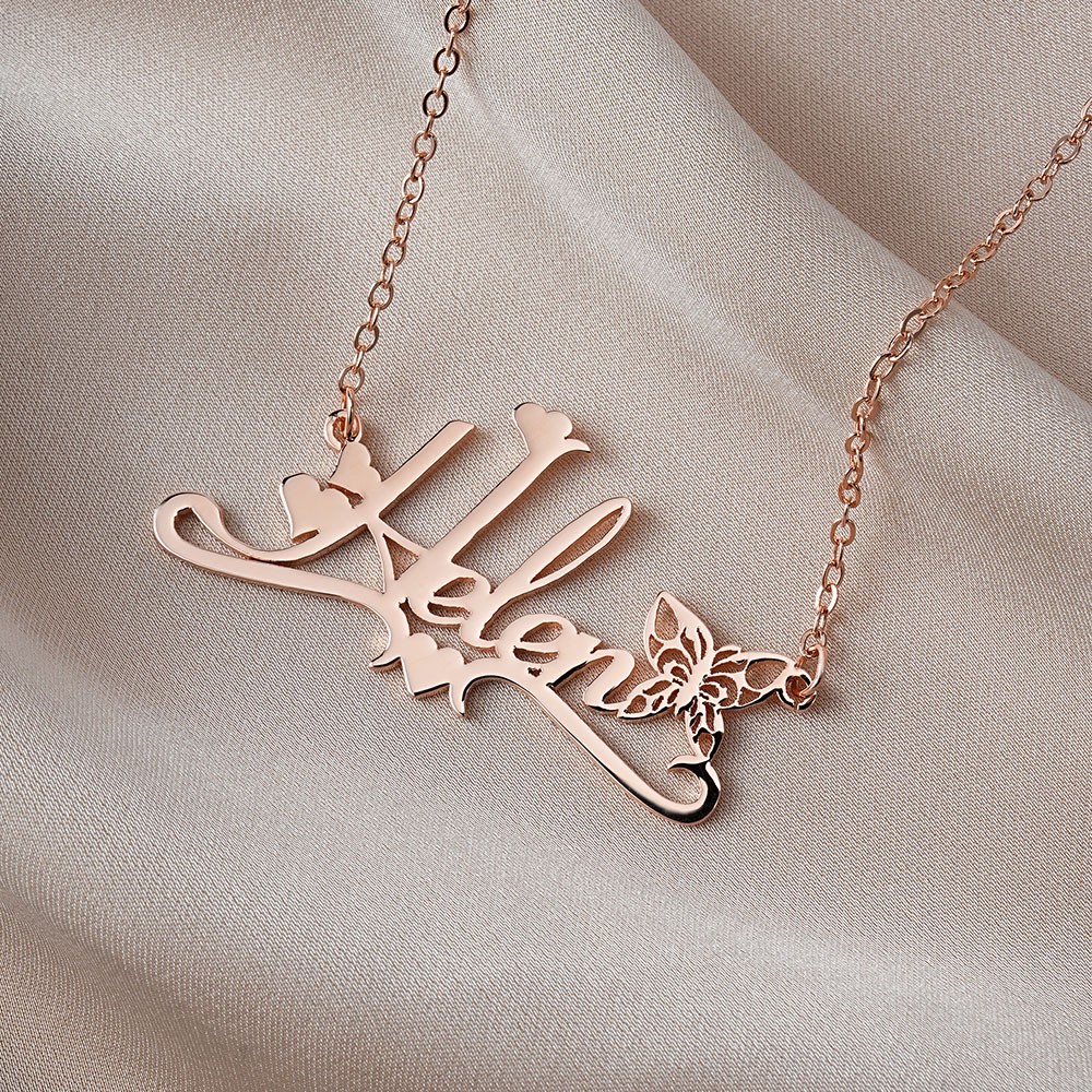 Personalized Name Birth Butterfly Necklace, Custom Name Pendant Necklace, Sterling Silver Jewelry, Birthday/Wedding/Anniversary Gift for Her/Women