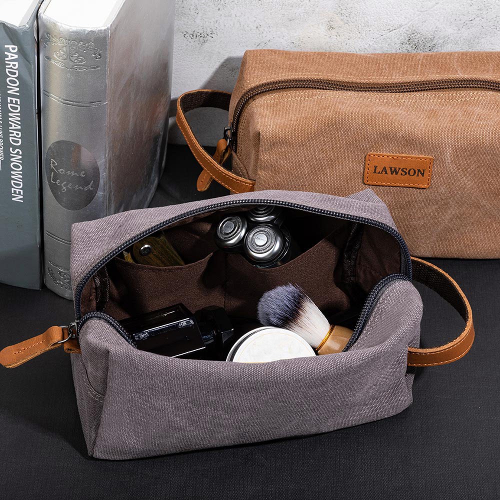Men's Toiletry Canvas Bag, Men's Dopp Kit Travel Case, Mens Toiletry Bag Leather Personalized, Birthday/Father's Day/Wedding Gift for Him/Father/Groomsmen