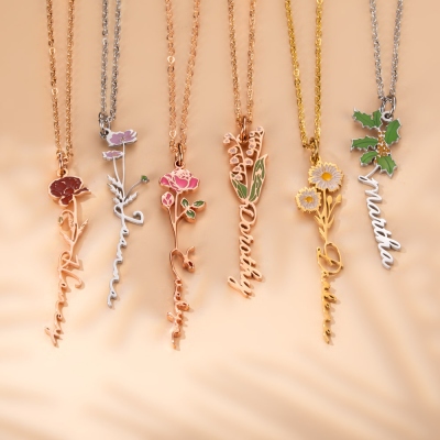 Collier avec nom de fleur de naissance