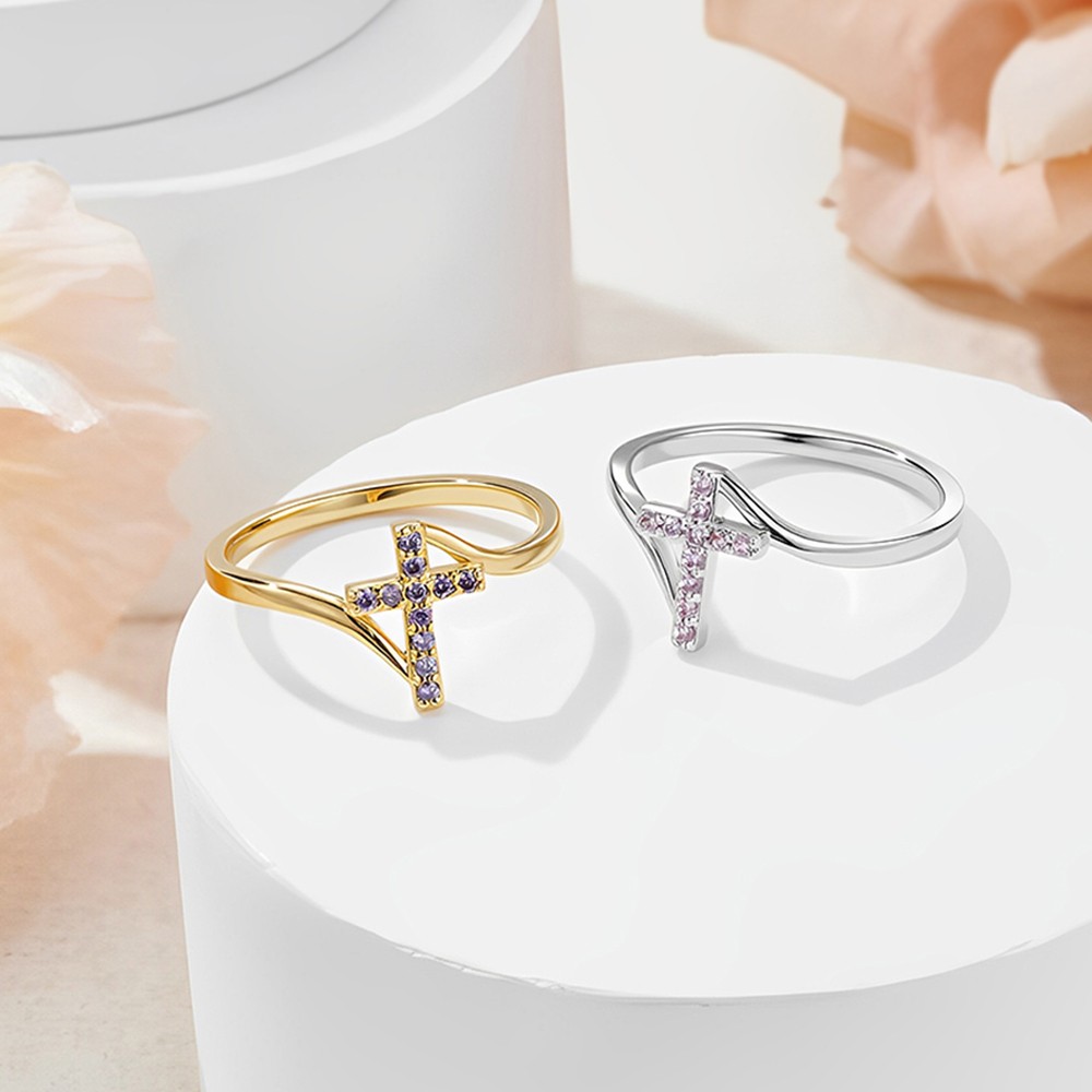 Birthstone Cross Ring