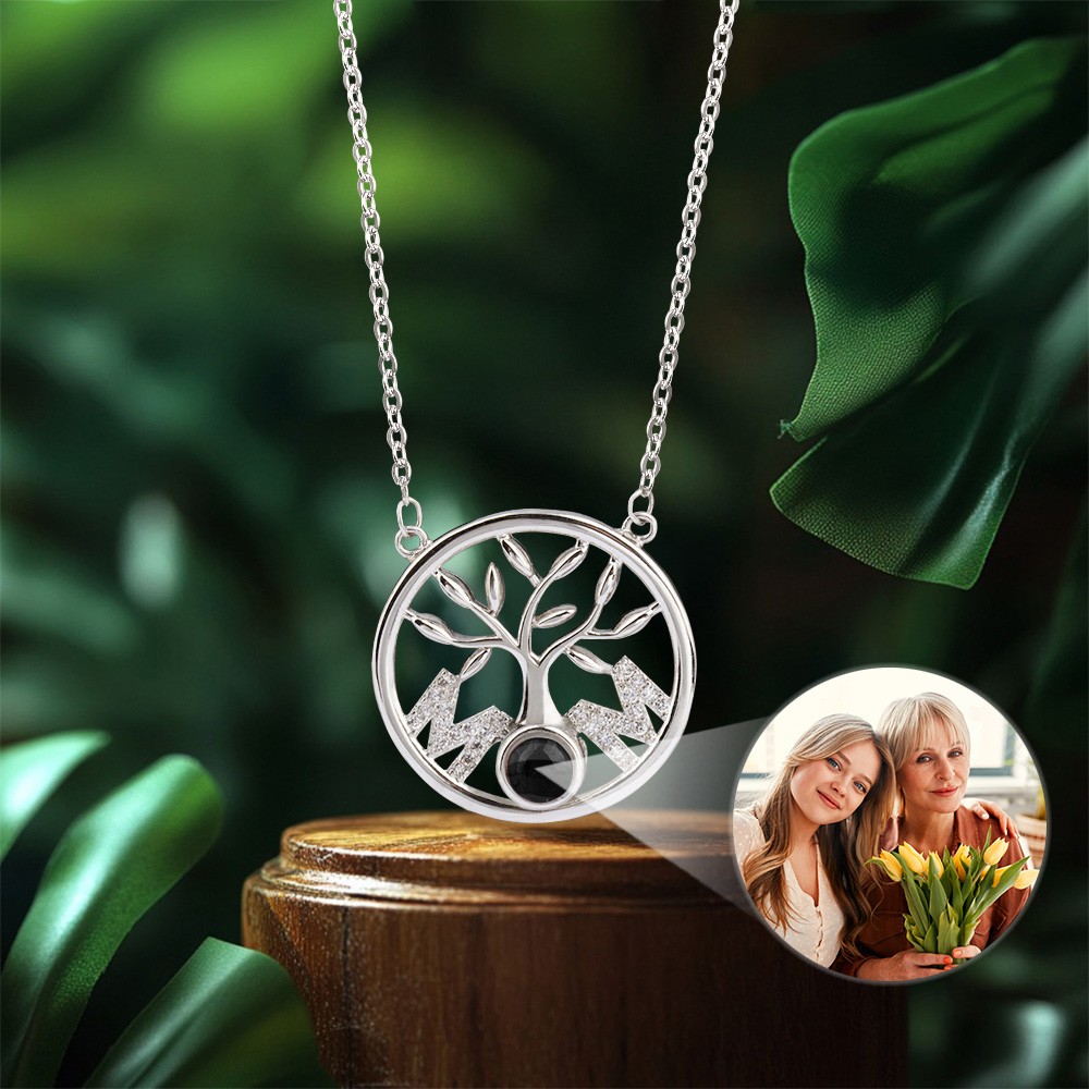 Personalized Family Tree Necklace with MOM Roots, Micro-carved Photo Engraved Custom Pendant, Meaningful Mother’s Day Gift for Mom or Grandma