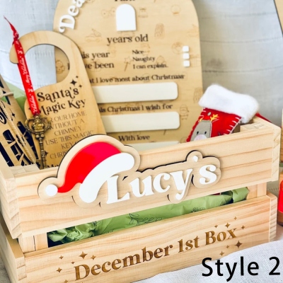 Personalized Name Tag Christmas Eve Box, Wooden December 1st Gift Box, Christmas Eve Crate, Family Holiday Keepsake, Christmas Gift for Kids/Family