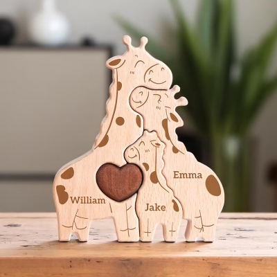 Puzzle personnalisé Famille Girafe avec 2 à 5 noms, Décoration en bois pour chambre d'enfant, Souvenir de famille, Cadeau Fête des Mères/Anniversaire pour maman/grand-mère/famille