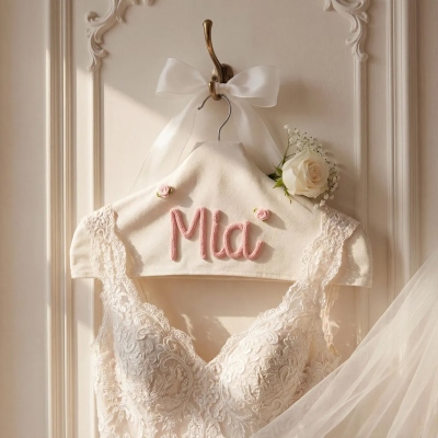 Personalized Embroidered Name Bridesmaid Hangers Set, Vintage Padded Hanger for Wedding Party, Bridal Shower Favors, Gift for Maid of Honor/Besties