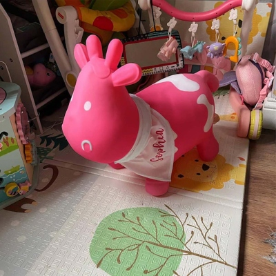 Personalized Bouncy Cow with Name Bib for Toddlers, Colorful Ride-On Inflatable Animal Toy, Nursery Decor, Easter/Birthday Gift for Kids/Boys/Girls