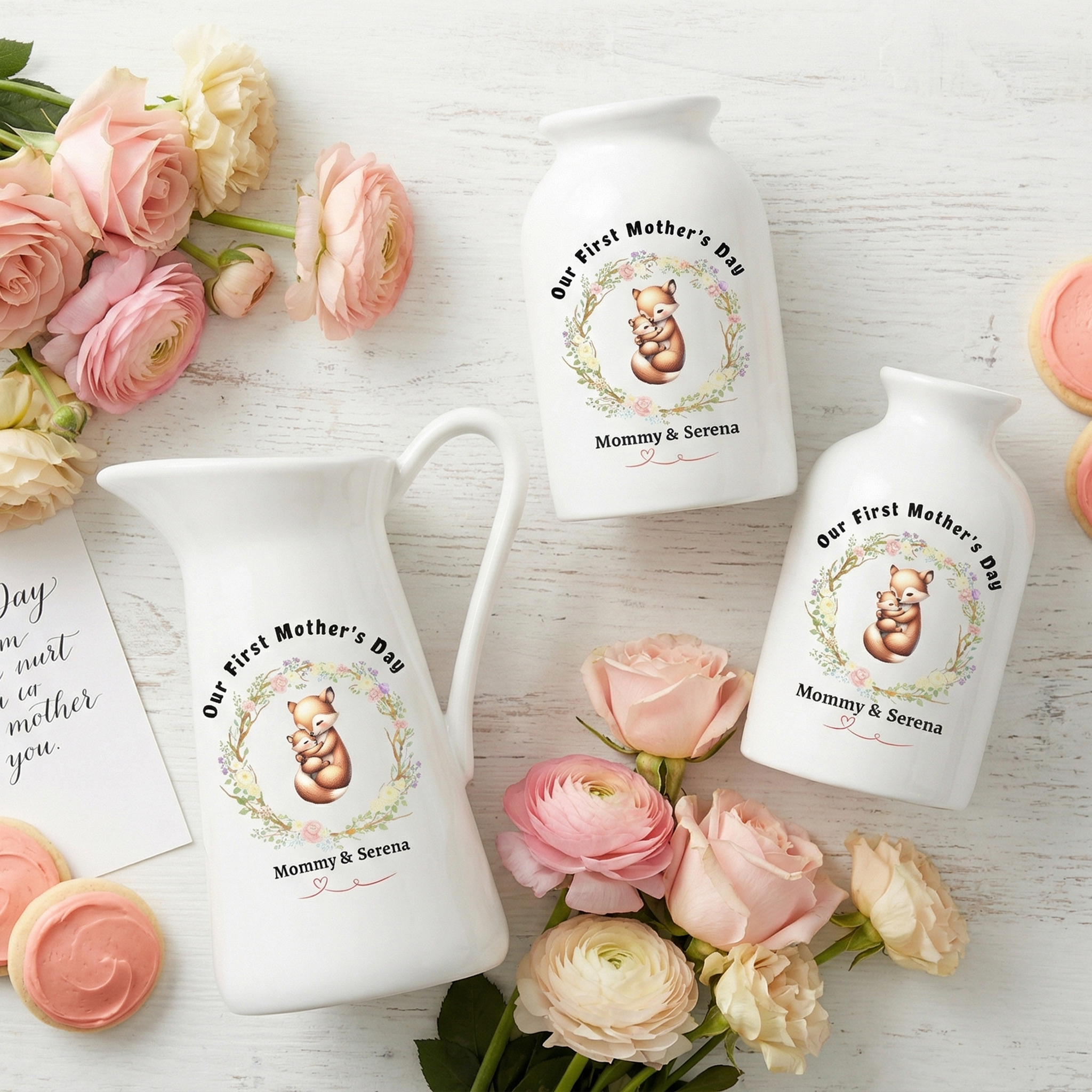Personalized Names Floral Animal Mama & Baby Design Vase, First