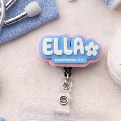 Personalised Pastel Badge Reel with 3D Name Plate, Acrylic RN Retractable ID Badge Holder, Birthday/Appreciation Gift for Nurses/Doctors/Medical Staff