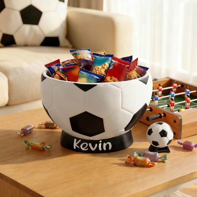 Personalisierte, 3D-gedruckte Snackschale in Fußballform mit Namen, Spieltags-Snackschale in Fußballform, Geburtstags-/Jubiläumsgeschenk für Sportbegeisterte/Spieler/Kinder/Väter