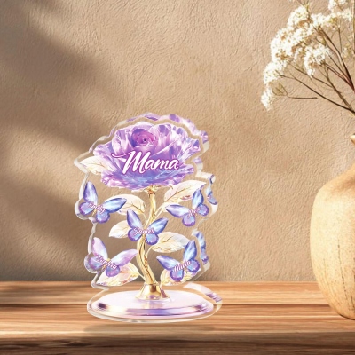 Personalisierte Rose- und Schmetterlingsplakette für Mama mit 1-5 Namen, romantisches Acryl-Familien-Erinnerungsstück, Schreibtischdekoration, Geburtstags-/Muttertagsgeschenk für Mama/Oma