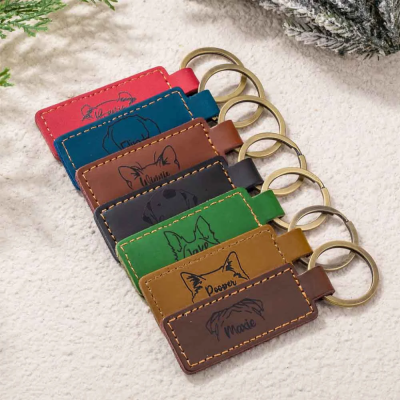 Personalized Dog Ear Keychain with Name, Custom Leather Keychain Dog Mom Keychain, Dog Dad Gift, Dog Mom Gift, Pet Lovers, Dog Owner Gift for Her