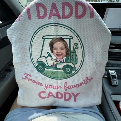 Gepersonaliseerde golfhanddoek met wafelstructuur en foto van een kind, inclusief naam, absorberende sporthanddoek met ophangclip, ideaal verjaardags- of vaderdagcadeau voor golfers/vaders/echtgenoten