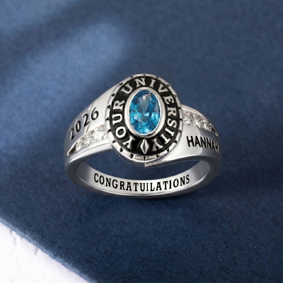 Personalisierter Geburtssteinring für Damen mit Gravur, Abschlussring für High School und Universität, Abschlussgeschenk für Absolventen des Jahrgangs 2026