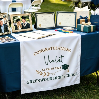 Chemin de table personnalisé pour la remise des diplômes avec nom et année, bannière de promotion 2026, décoration de fête de remise des diplômes, cadeau pour les diplômés du secondaire/de l'université
