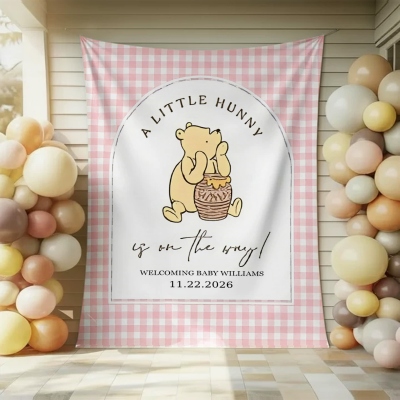 Personlig klassisk björntemafestskylt med namn och datum, söt vägghängande banderoll, könsavslöjande festdekor, babyshower/födelsedagspresent för barn