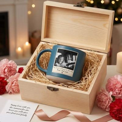 Personlig fotokeramisk mugg med text, kaffekopp med polaroidfotodesign, dagligt bruk, födelsedags-/årsdagspresent till mamma/pappa från barn