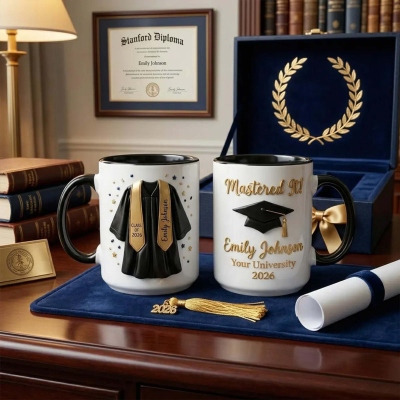 Mug personnalisé en forme de toque de remise de diplôme avec nom et année, souvenir de remise de diplôme de la promotion 2026, cadeau de fin d'études pour les diplômés du secondaire et du supérieur