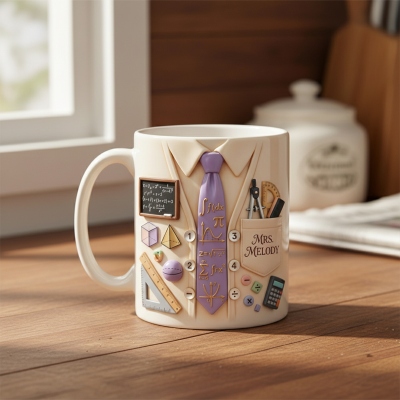 Custom 3D Suit Tie Math Teacher Mug with Name, 11/15oz Two Tone Ceramic Coffee Tea Mug, Appreciation/Back to School Gift for Professors/Instructors
