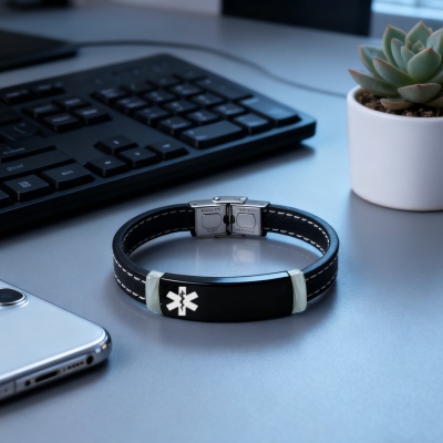 Personalized Luminous Medical Alert ID Bracelet with Text, Emergency Contact Wristband, Unisex Daily Jewelry, Birthday Gift for Men/Women/Family