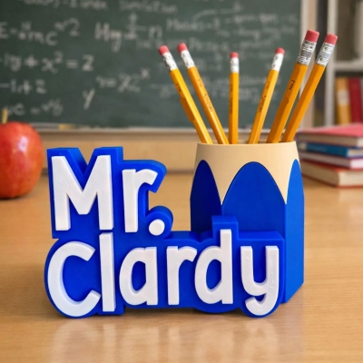 Personalized 3D Teacher Name Pencil Shaped Name Plate & Pen Holder, Colorful Stationery Cup Organizer, Appreciation/Back to School Gift for Educators