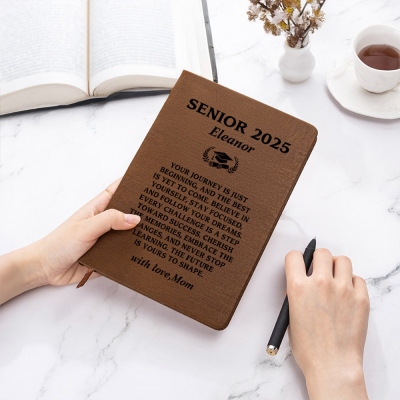 Personalized Senior 2025 Notebook with Name, A5 Leather Journal, High School/College Class of 2025 Graduation Notebook, Gift for Graduates/Students