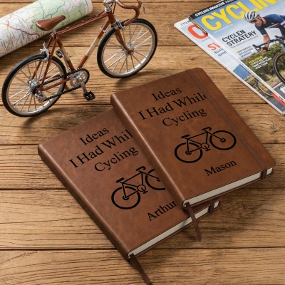 Personalisiertes Notizbuch mit Namen, A5-Ledereinband, Inspirationsjournal für Radsportbegeisterte, Geburtstags-/Jubiläums-/Ruhestandsgeschenk für Fahrradliebhaber/Radfahrer