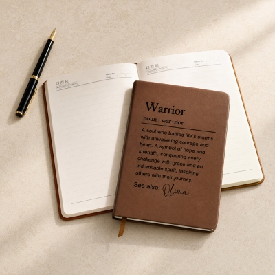 Custom Name Warrior Definition Notebook, A5 PU Leather Journal, Graduation/Encouragement Gift for Graduates/Cancer Survivors/Rehabilitation Patients