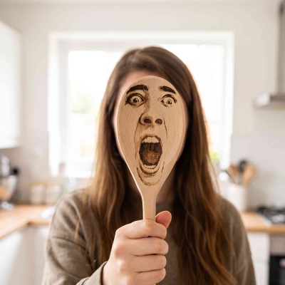 Personalized Funny Face Engraved Wooden Spoon, Custom Photo Mixing Spoon, Unique Home Decor, Birthday/Housewarming Gift for Friend/Family/Couples