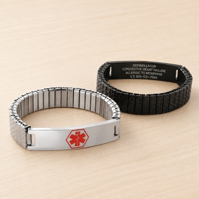 Custom Engraved Medical Alert Stretch Bracelet, Stainless Steel Men’s Medical ID Emergency Contact Bracelet, Birthday Gift for Him/Dad/Husband/Grandpa