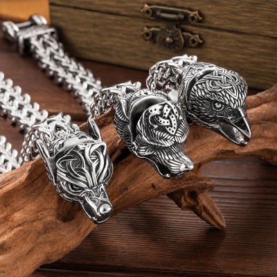 Gioielli norvegesi vichinghi personalizzati, bracciale testa di drago aquila lupo in acciaio inossidabile, gioielli moto bracciale punk, regalo per uomo/padre