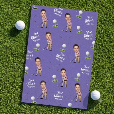 Custom Kid Face Golf Waffle Weave Sweat Towel with Name, Multicolor Absorbent Sports Towel, Birthday/Father's Day Gift for Golf Players/Dad/Husband