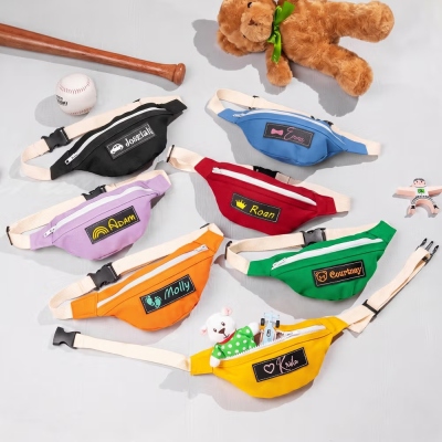 Personalized Kids Fanny Pack, Embroidered Belt Bag, Name Patch Bag, Canvas Fanny Pack, Zipper Bag, Toy Bag, Birthday/Back-to-School Gift for Kids