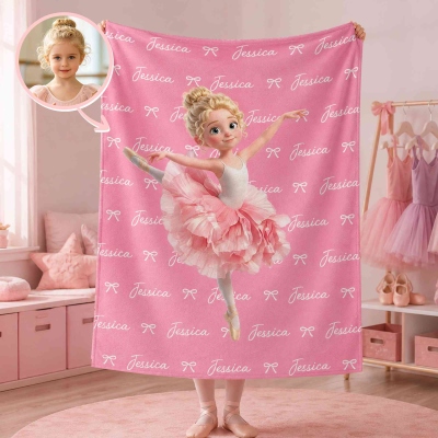 Personalized 3D-Effect Artwork Birth Flower Butterfly Ballet Girl Soft Throw Blanket with Name, Home Use, Birthday Gift for Ballet Lover