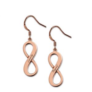 Engraved Infinity Symbol Name Earrings In Rose Gold