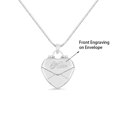 Personalized Secret Message Envelope Heart Locket Necklace