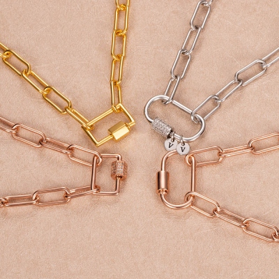 Personalized Screw Clasp Paperclip Chain Necklace