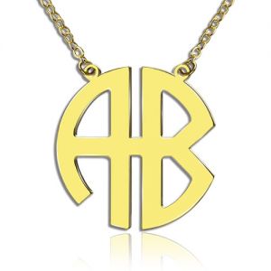 Two Initial Block Monogram Pendant Solid Gold