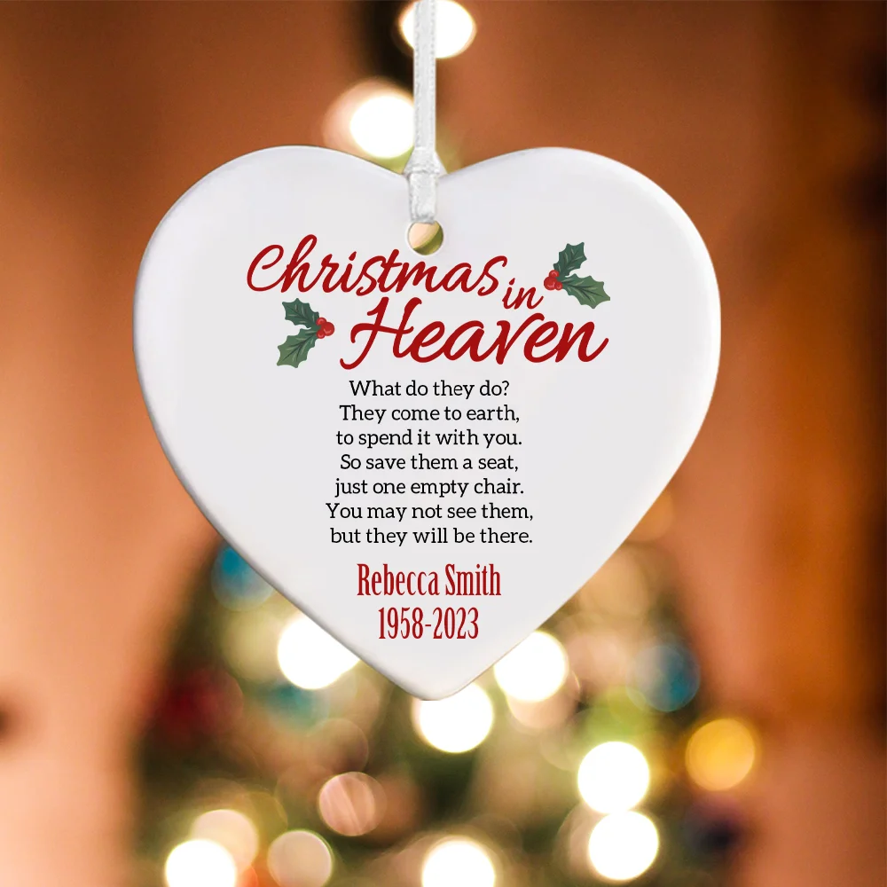 Personalized Christmas in Heaven Ornament, Custom Name & Photo Ornament with Heart Charm, Memorial Ornament, Christmas Tree Decor, Gift for Family/Her