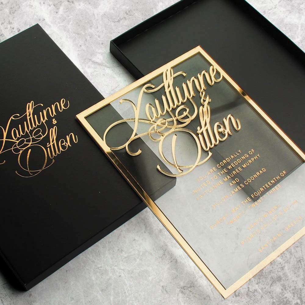 Invitations en feuille transparente avec enveloppe