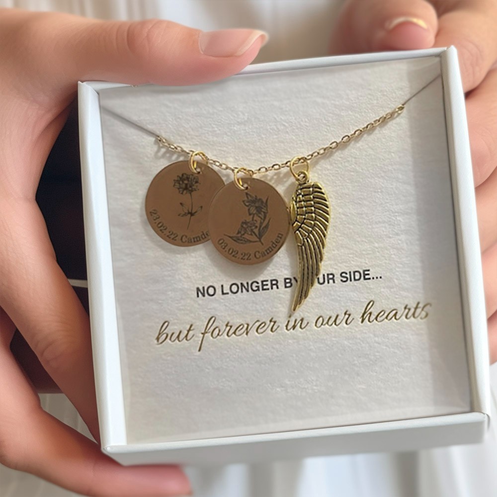 Birth Flower Necklace with Wing 