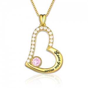 "Love You Mom" Birthstone Necklace Gold Plated