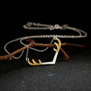 Deer Antler Necklace Sterling Silver