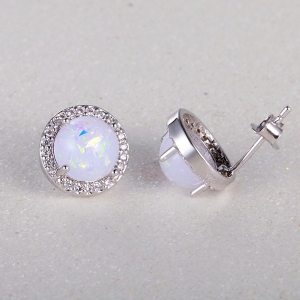 White Opal Round Studs Earrings