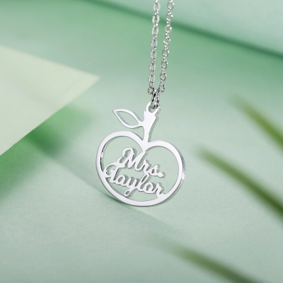 Personalized Apple Name Necklace for Teachers